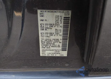2019 Nissan Frontier Sv from USA, damaged, VIN 1N6AD0ER9KN879727